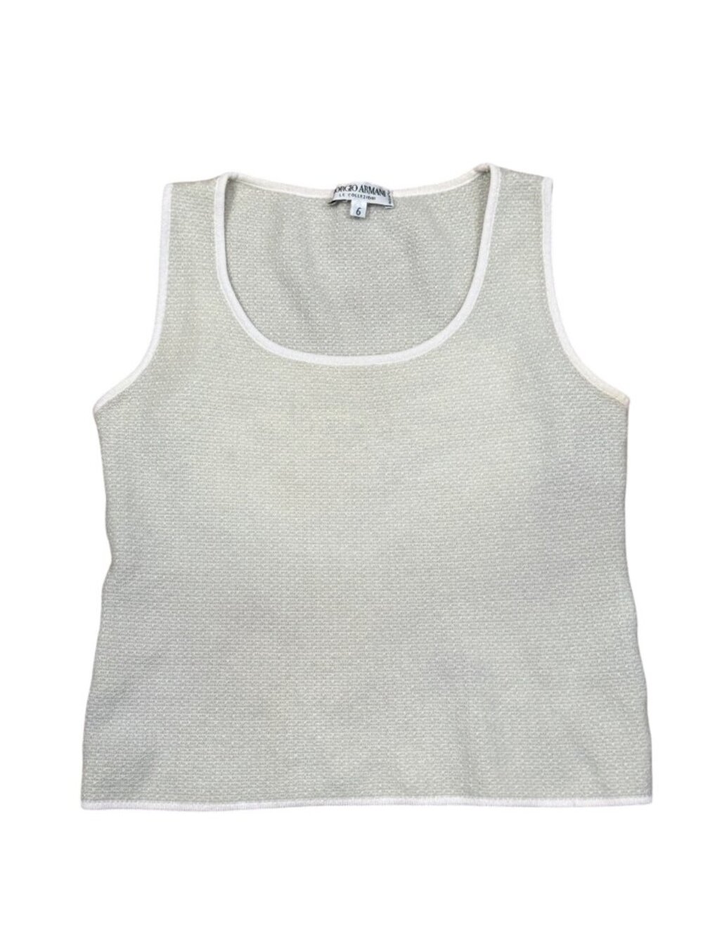 Giorgio Armani Le Collezioni White/Grey Scoop Neck Tank Top Size 6 Made In Italy